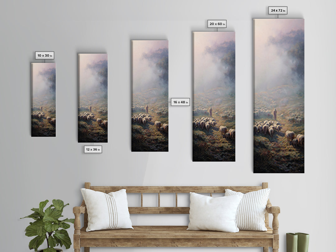 Morning Shepherd Light – Framed Canvas Print – Christian Art Canvas – Christian Wall Art – Christmas Art – Tall Narrow Wall Art – Christian