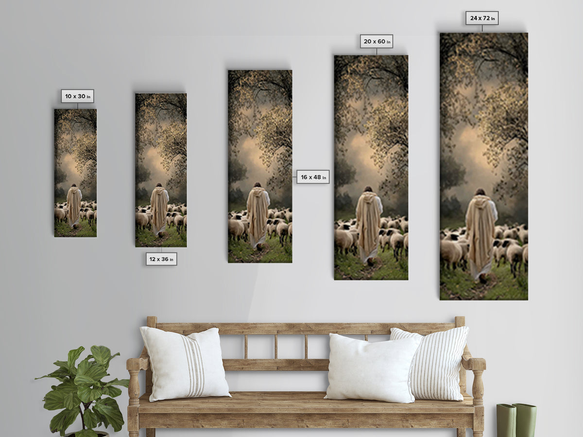 Shepherds Of Grace – Framed Canvas Print – Christian Wall Art – Jesus Painting – Tall Skinny Art Print – Christian Art Canvas