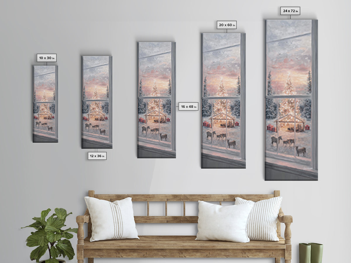 Starry Manger View, Framed Canvas Print, Christian Christmas Art, Christmas Canvas Wall Art, Tall Narrow Wall Art, Christian Art Canvas, Ch