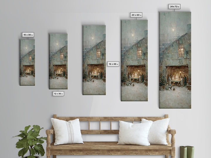 Humble Stable Night – Framed Canvas Print – Christmas Wall Art – Christian Art Canvas – Tall Skinny Art Print – Vintage Christmas Art
