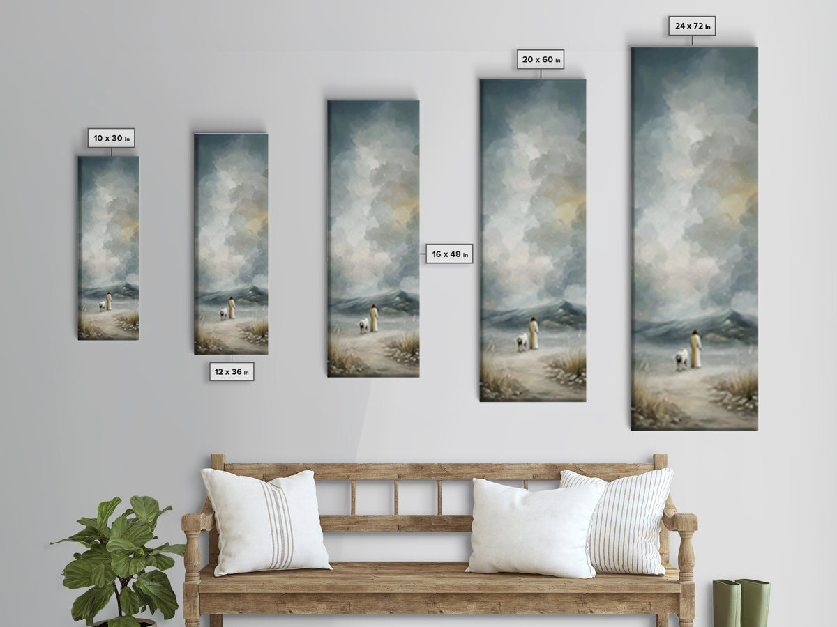 Winter Shepherd Calm, Framed Canvas Print, Narrow Art, Christian Art Canvas, Jesus Wall Art, Christian Christmas Decor, Subtle Christian Ar