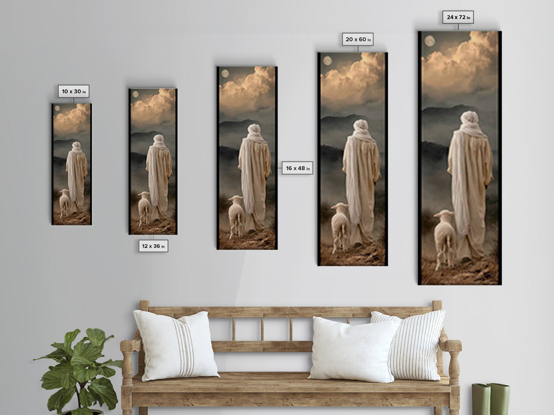 Moonlit Guide – Framed Canvas Print – Tall Skinny Art Print – Christian Art – Jesus Painting – Moody Christmas Art – Christian Decor