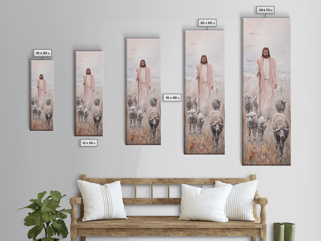 Peaceful Savior Walk | Framed Canvas Print | Christian Art | Christian Wall Art | Jesus Painting | Tall Skinny Art Print | Christian Art Ca