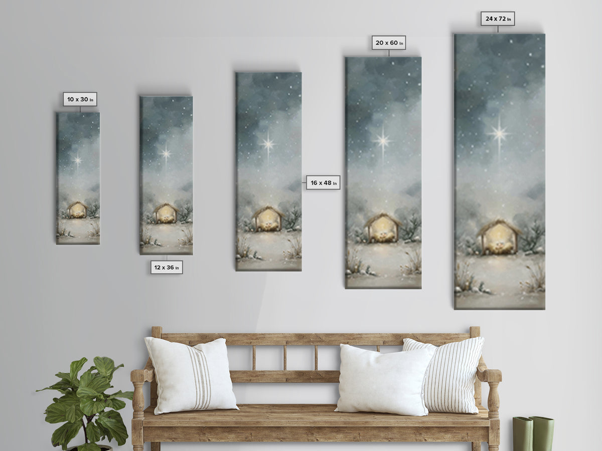 Silent Manger Light - Framed Canvas Print - Christian Christmas Art - Christian Wall Art - Christmas Art - Narrow Art - Christian Art Canva