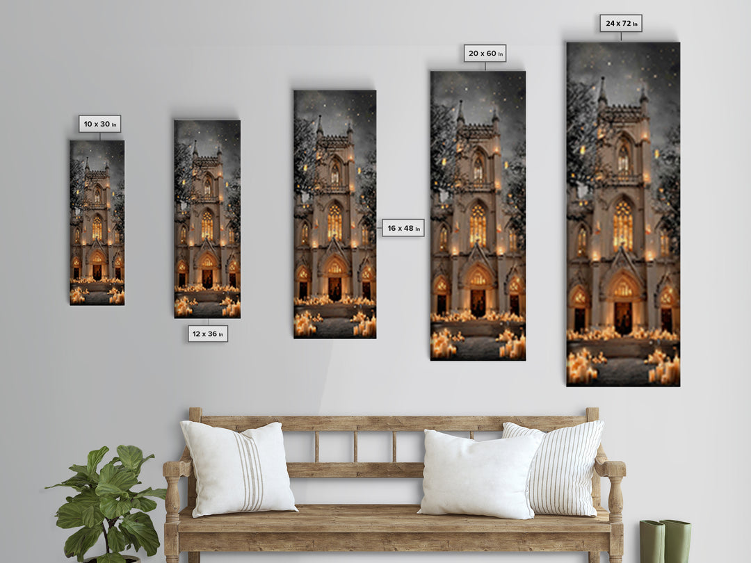 Midnight Cathedral Light – Framed Canvas Print – Tall Narrow Wall Art – Christian Wall Art – Christmas Art – Christian Art Canvas – Christi