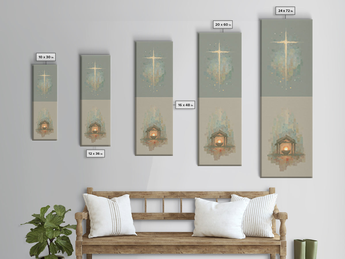 Glorious Nativity Cross, Framed Canvas Print, Christian Wall Art, Christmas Art, Christian Art Canvas, Tall Skinny Art Print, Christian Art