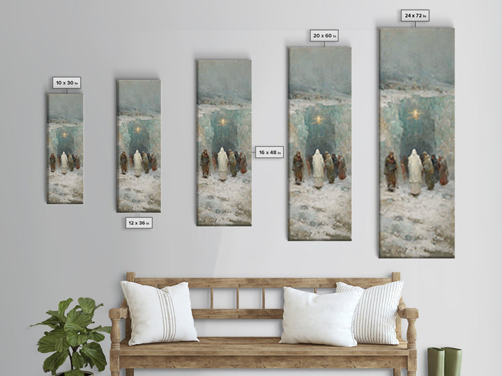 Frozen Cave Nativity | Framed Canvas Print | Christian Christmas Art | Christian Art Canvas | Christian Wall Art | Tall Narrow Wall Art | C