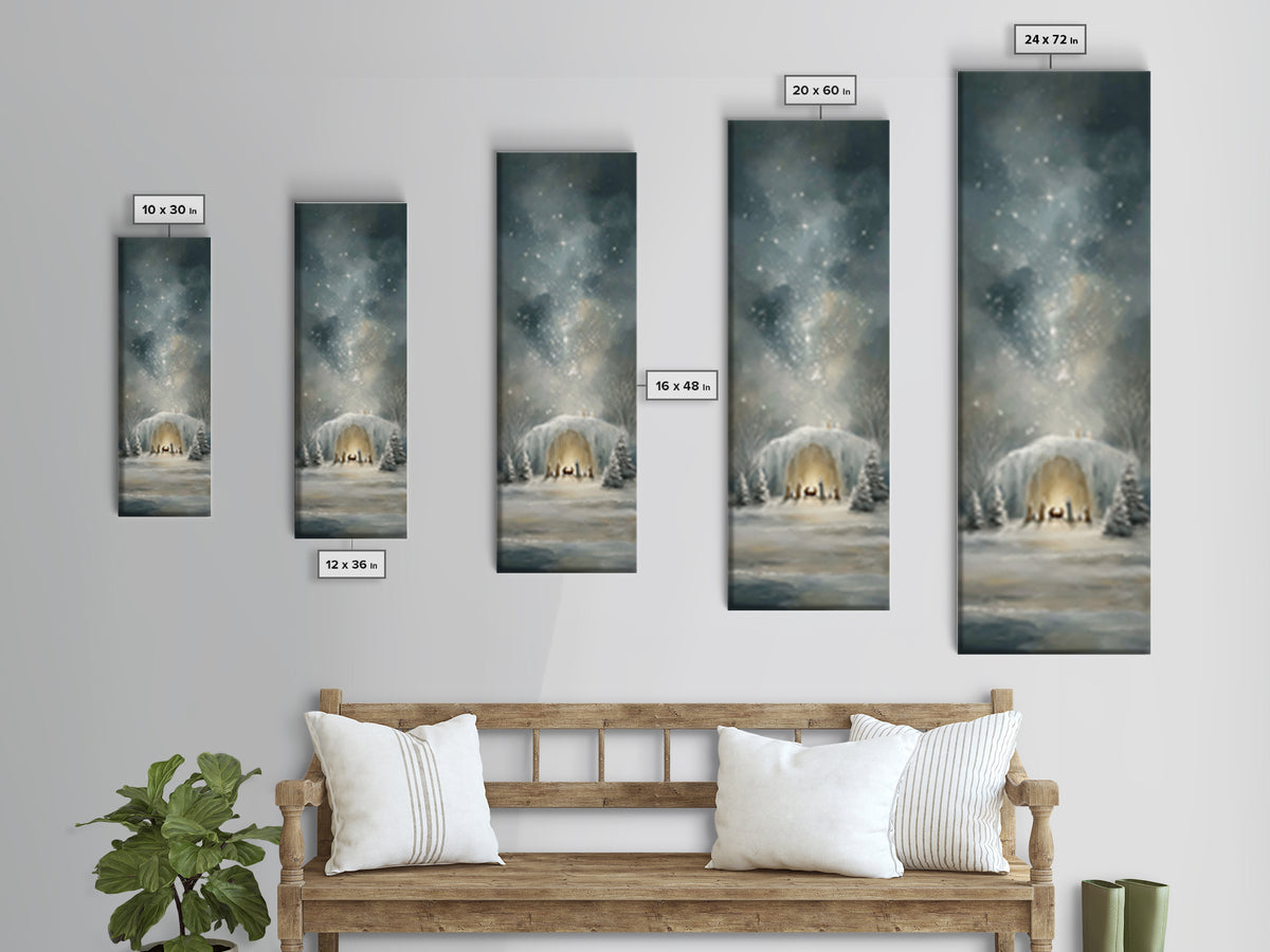 Starry Holy Night - Framed Canvas Print - Christian Wall Art - Christian Christmas Art - Christmas Art - Tall Skinny Art Print - Christian
