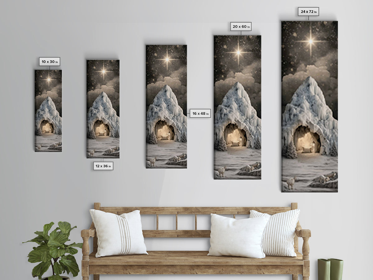 Icy Cavern Nativity, Framed Canvas Print, Christian Wall Art, Christian Christmas Art, Christmas Art, Tall Narrow Wall Art, Christian Art C