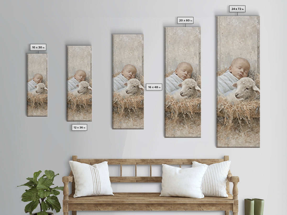 Cradle Of Peace – Framed Canvas Print – Tall Skinny Art Print – Christian Art – Christian Art Canvas – Christmas Wall Art
