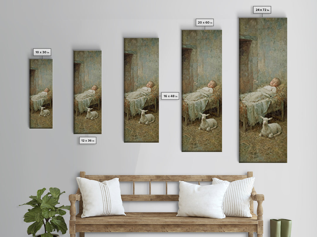 Gentle Stable Rest – Framed Canvas Print – Skinny Art – Christian Art Print – Vintage Christian Art – Christmas Wall Art