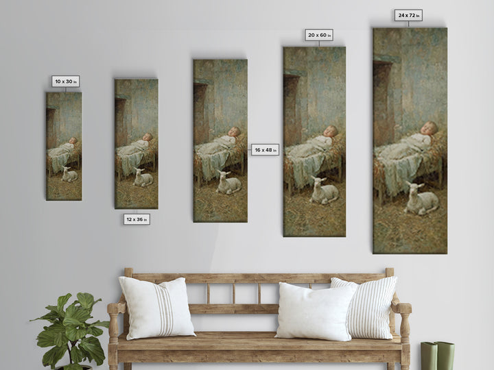 Gentle Stable Rest – Framed Canvas Print – Skinny Art – Christian Art Print – Vintage Christian Art – Christmas Wall Art