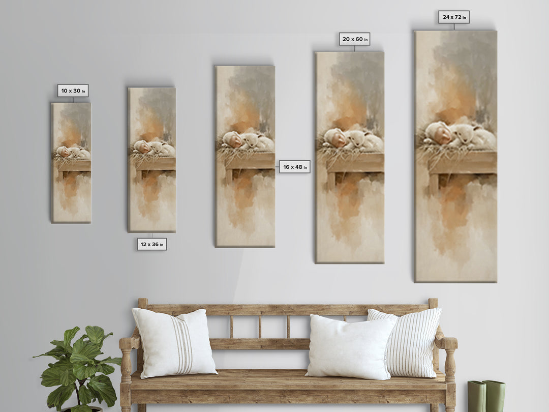 Soft Lamb Blessing – Framed Canvas Print – Tall Narrow Wall Art – Christian Art Prints – Christian Christmas Art – Jesus Painting