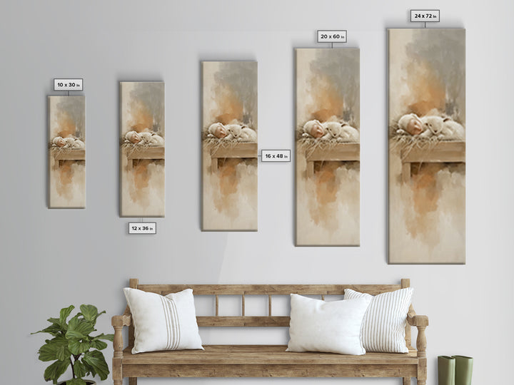 Soft Lamb Blessing – Framed Canvas Print – Tall Narrow Wall Art – Christian Art Prints – Christian Christmas Art – Jesus Painting