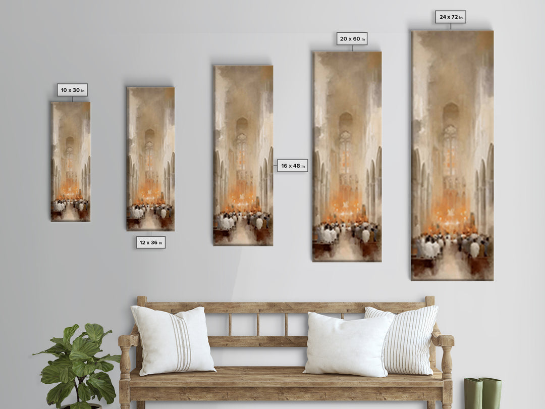 Sacred Evening Mass – Framed Canvas Print – Tall Skinny Art Print – Christian Wall Art – Christian Art Canvas – Christmas Art – Christian D