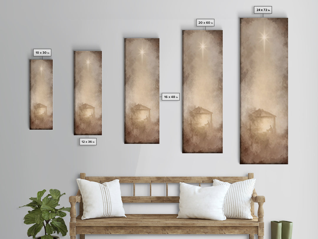 Silent Manger Light, Framed Canvas Print, Christian Art Canvas, Christian Christmas Art, Skinny Art, Jesus Painting, Christian Art
