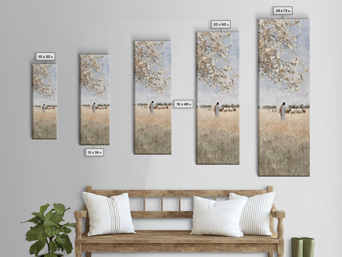 Silent Meadow Grace, Framed Canvas Print, Christian Art Canvas, Large Jesus Painting, Narrow Art, Christian Wall Art, Christmas Art Prints