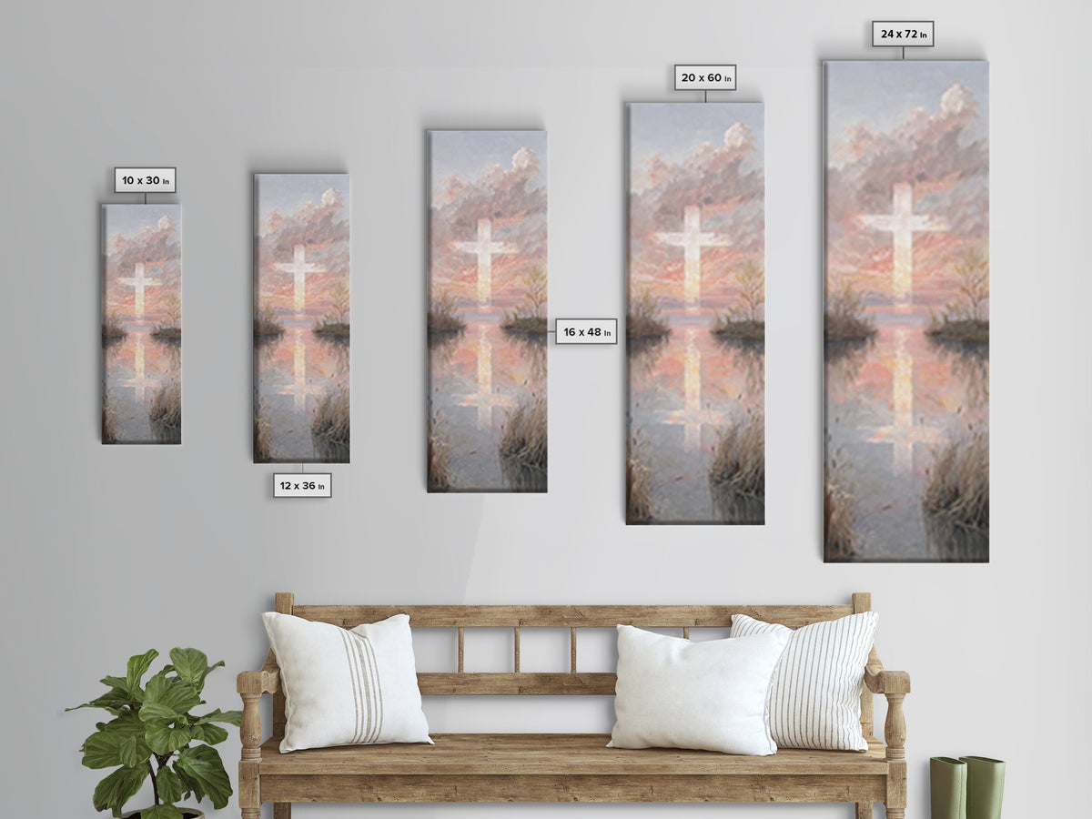 Sunset Cross Glory, Framed Canvas Print, Christian Wall Art, Christian Art Canvas, Tall Narrow Wall Art, Christian Christmas Art, Modern Ch