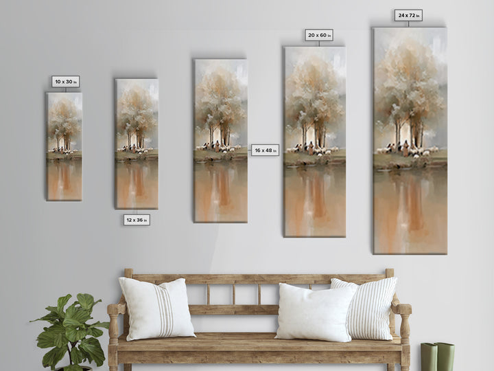 Morning Pasture Calm | Framed Canvas Print | Tall Skinny Art Print | Christian Wall Art | Jesus Painting | Christian Art Canvas | Christmas
