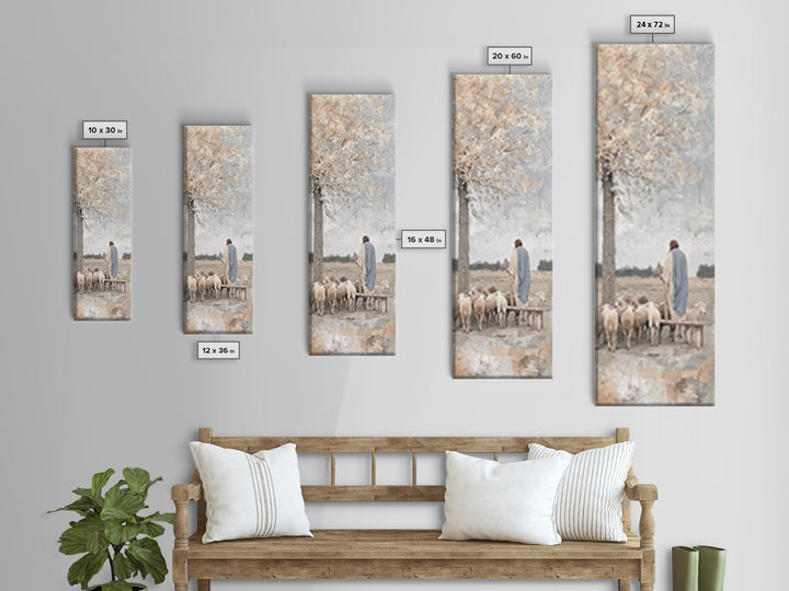 Riverside Shepherd Calm, Framed Canvas Print, Tall Narrow Wall Art, Christian Art Canvas, Jesus Painting, Christian Christmas Art, Christia
