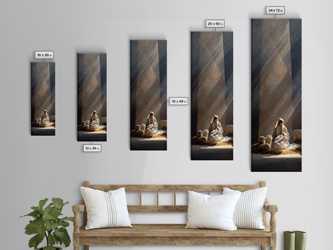 Blessed Nativity Light – Framed Canvas Print – Tall Skinny Art Print – Christian Christmas Art – Christian Wall Art – Christmas Canvas Wall
