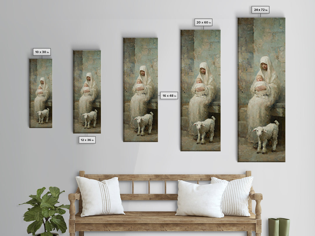 Mother’s Gentle Grace – Framed Canvas Print – Tall Narrow Wall Art – Christian Art Canvas – Mary And Jesus Painting – Christian Wall Art –