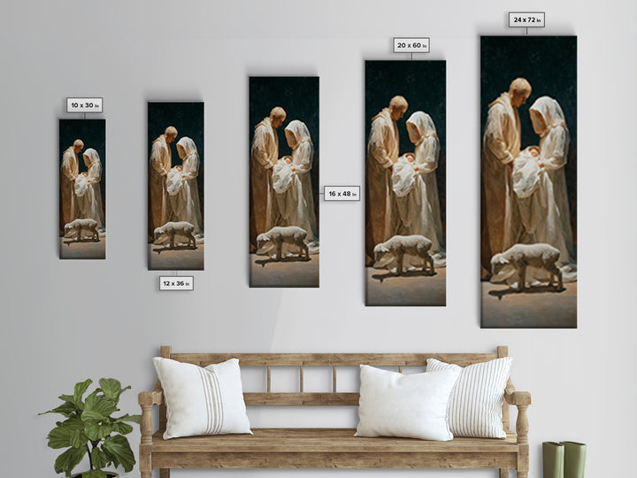 Nativity Night Peace – Framed Canvas Print – Narrow Art – Christian Art Canvas – Christmas Wall Art – Christian Art Gift – Christian Christ