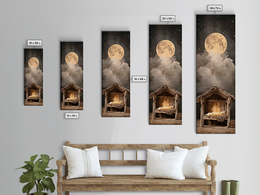 Nativity Moonrise – Framed Canvas Print – Narrow Art – Christian Christmas Art – Christian Art Canvas – Christian Wall Art – Christmas Art