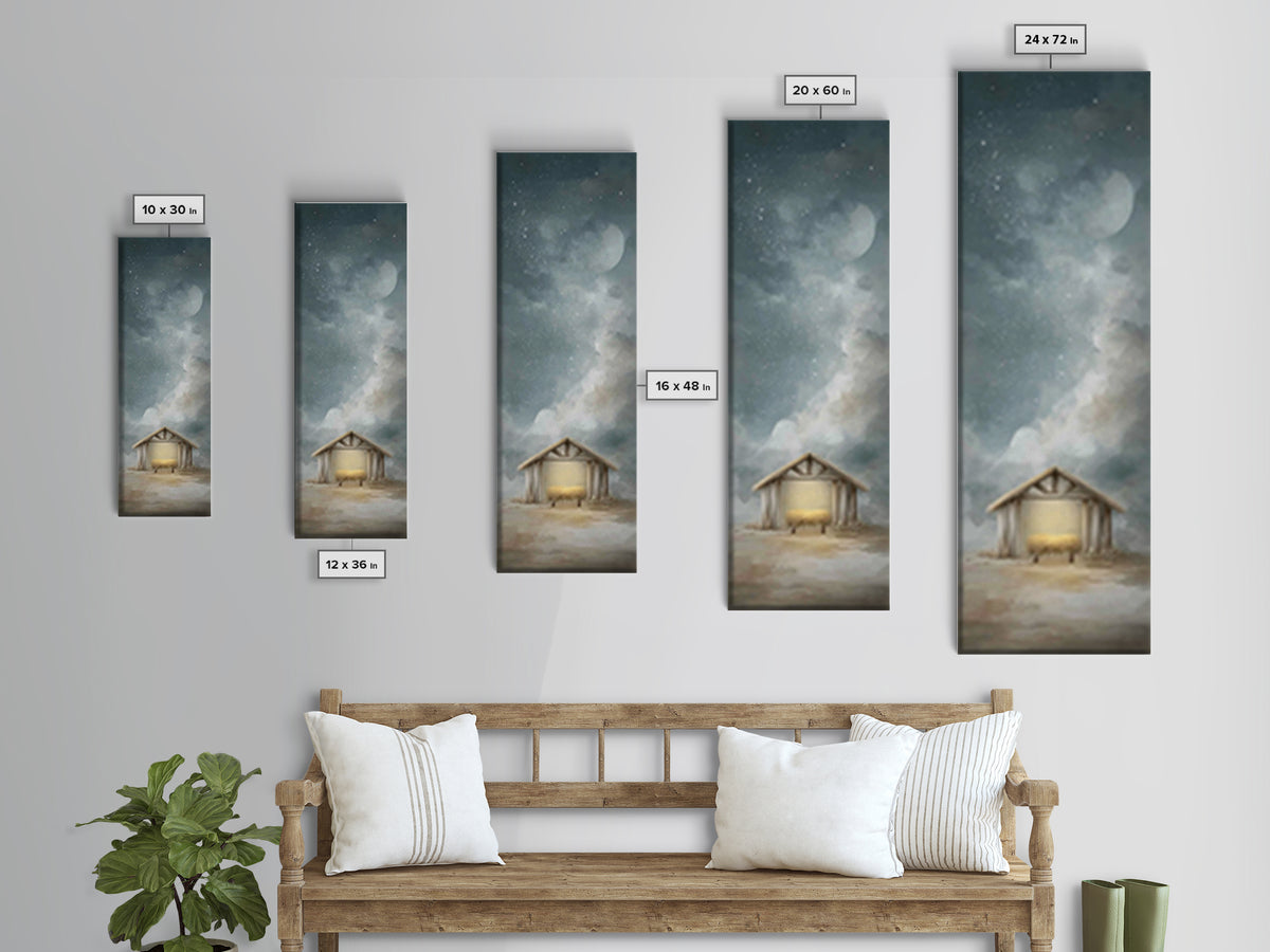 Manger Under Stars – Framed Canvas Print – Tall Skinny Art Print – Christian Christmas Art – Christian Art Canvas – Christmas Wall Art – Ch