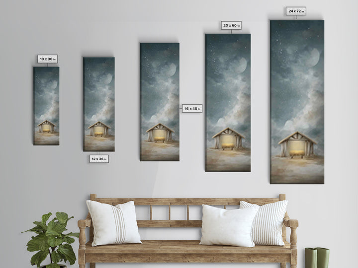 Manger Under Stars – Framed Canvas Print – Tall Skinny Art Print – Christian Christmas Art – Christian Art Canvas – Christmas Wall Art – Ch