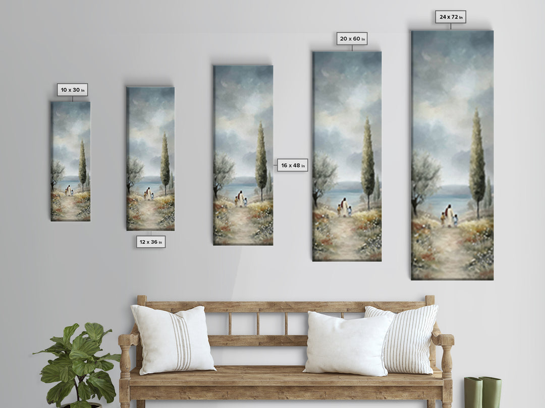 Morning Grace Path, Framed Canvas Print, Tall Skinny Art Print, Christian Art Canvas, Jesus Painting, Christian Christmas
