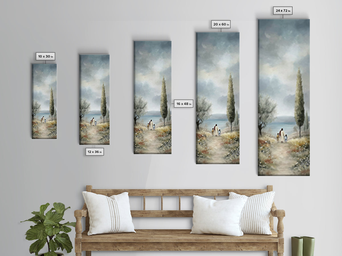 Morning Grace Path, Framed Canvas Print, Tall Skinny Art Print, Christian Art Canvas, Jesus Painting, Christian Christmas