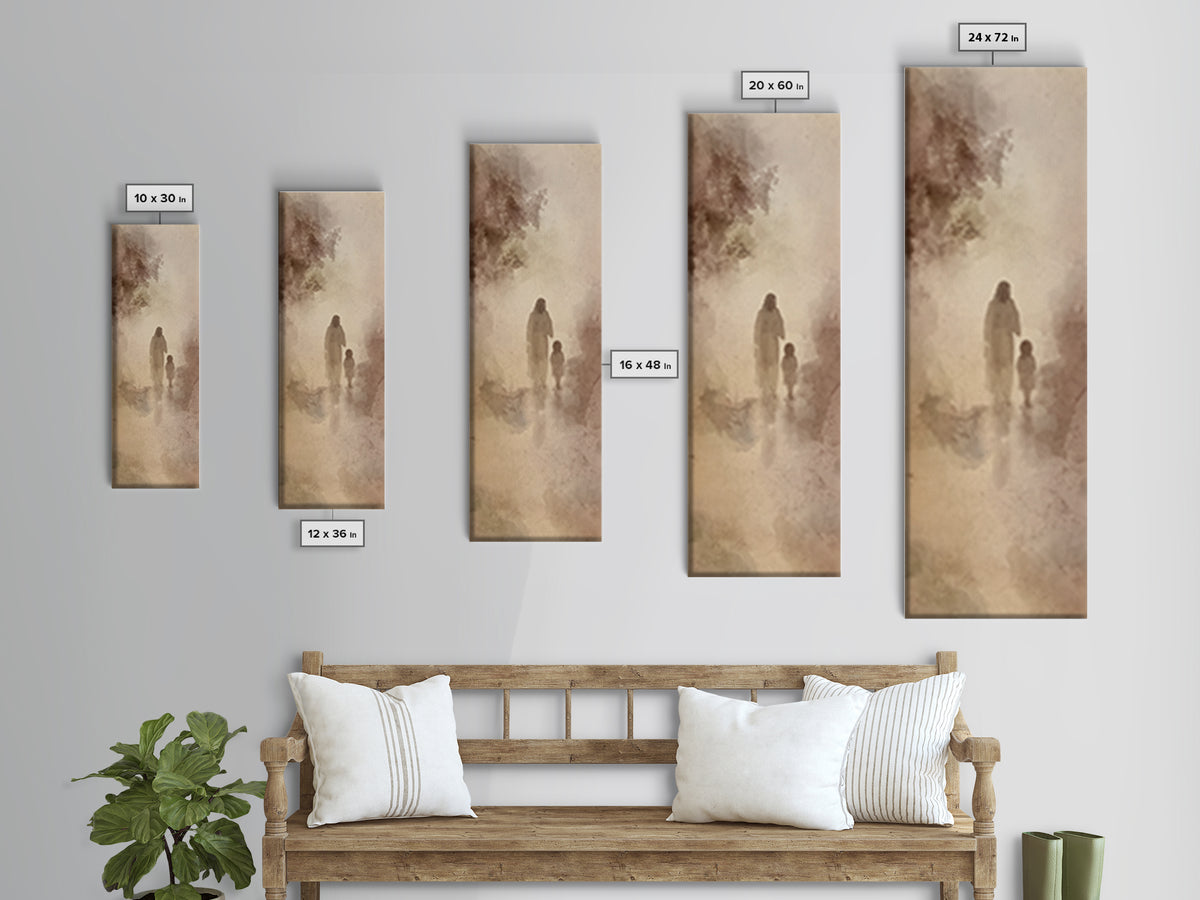 Quiet River Walk | Framed Canvas Print | Tall Narrow Wall Art | Christian Art | Jesus Painting | Christmas Art Canvas
