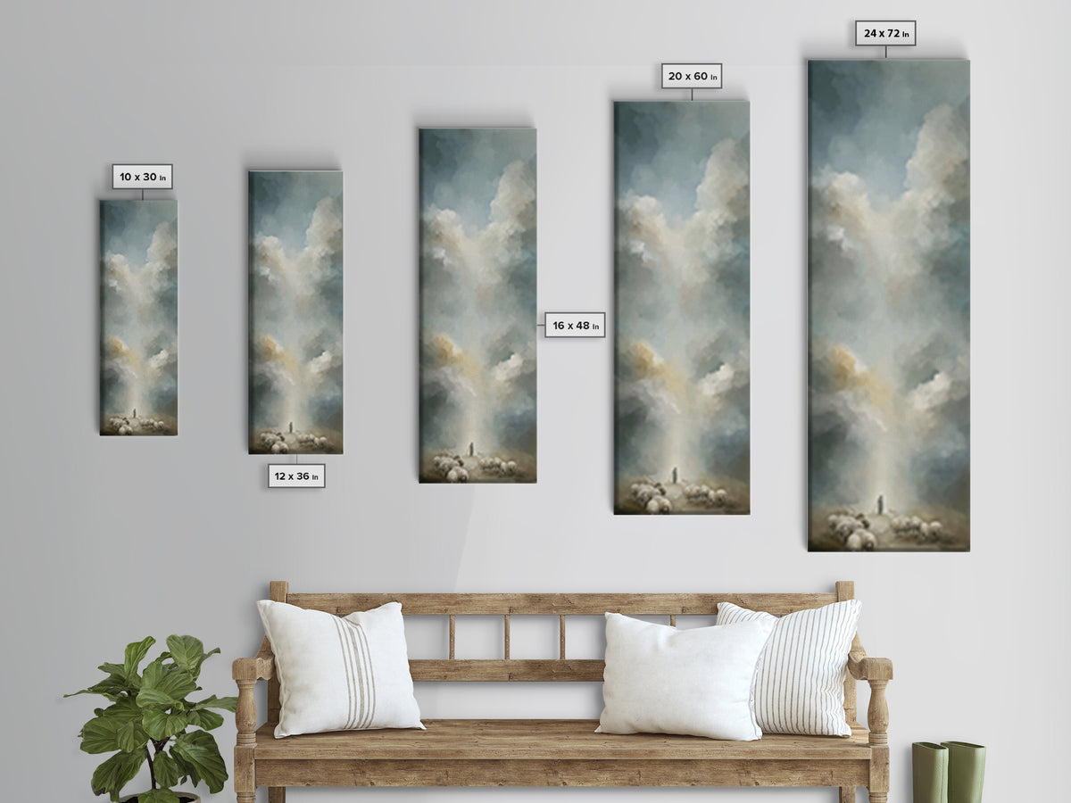 Heavenly Pasture Light | Framed Canvas Print | Tall Skinny Art Print | Christian Wall Art | Christian Art Canvas | Jesus Painting