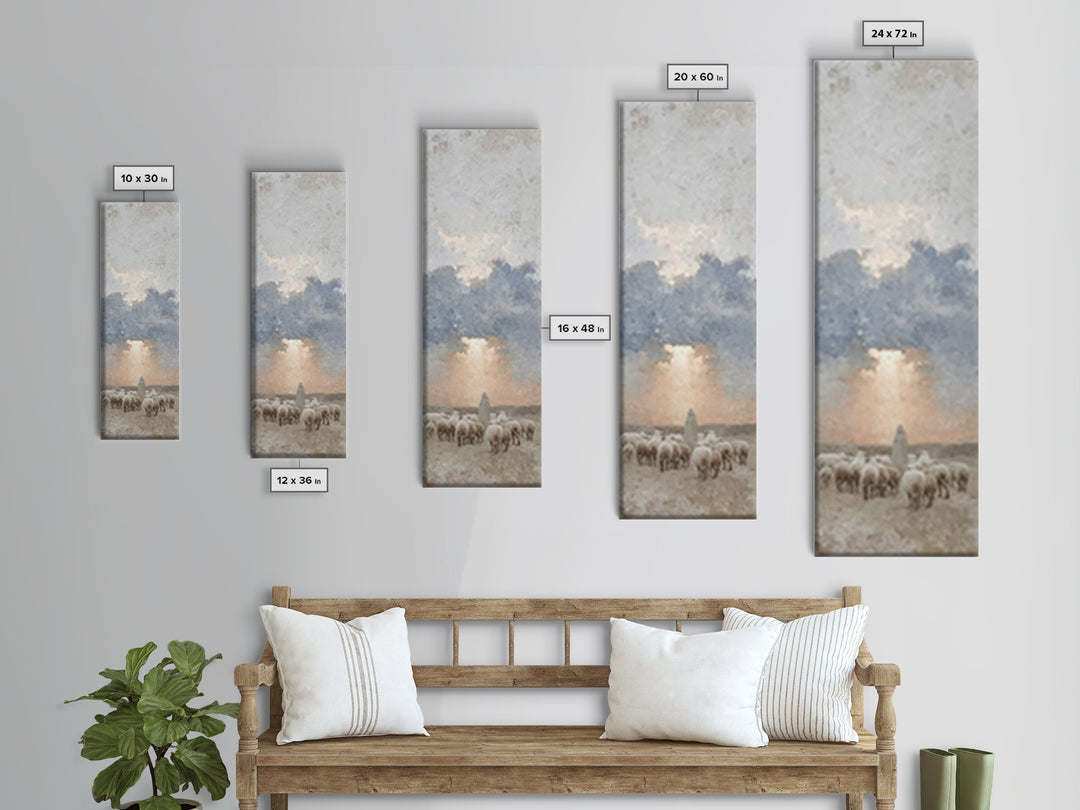 Morning Shepherd Grace – Framed Canvas Print – Tall Skinny Art Print – Christian Painting – Christian Art Canvas – Christmas Art
