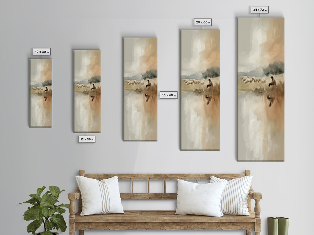 Shepherd’s Quiet Watch, Framed Canvas Print, Christian Art Canvas, Tall Narrow Wall Art, Christian Art, Jesus Painting, Christian Wall Art