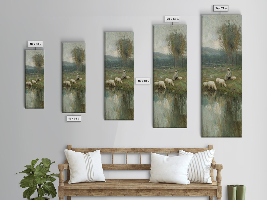 Pasture Grace Reflections – Framed Canvas Print – Christian Art – Jesus Painting – Christian Wall Art – Christian Art Canvas – Tall Narrow