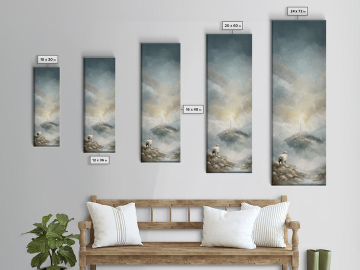 Heavenly Pasture Light – Framed Canvas Print – Tall Narrow Wall Art – Christian Wall Art – Christian Art Canvas – Jesus Painting – Christia