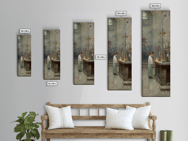 Sacred Candle – Framed Canvas Print, Christian Painting, Christian Wall Art, Vintage Christian Art, Tall Narrow Wall Art, Christian Art Can