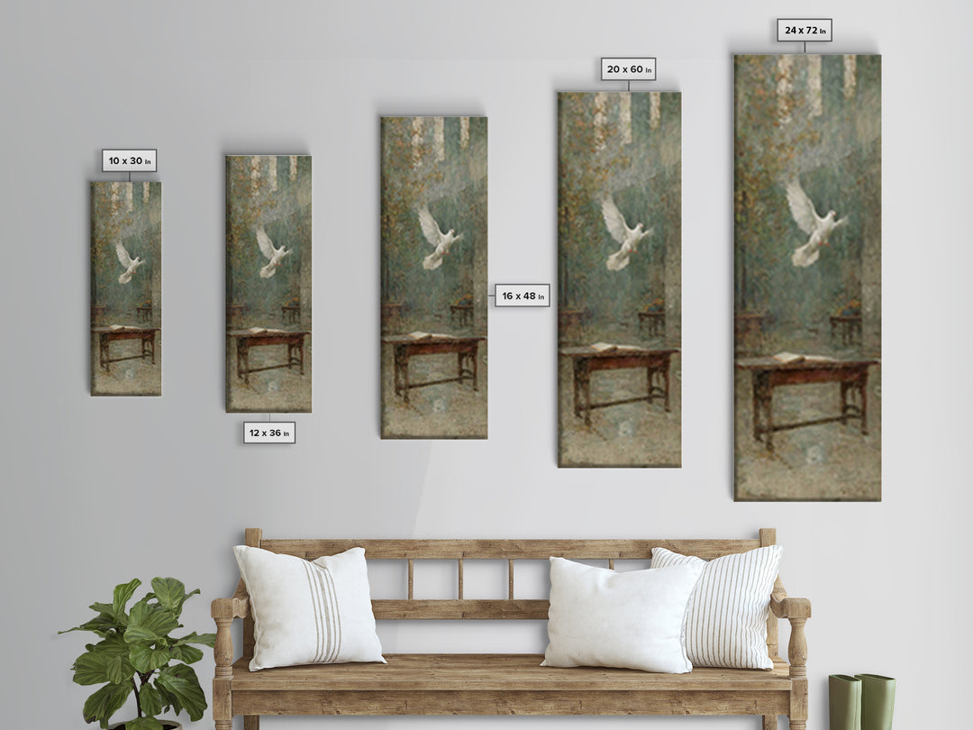 Sanctuary Light Dove – Framed Canvas Print – Narrow Art – Christian Wall Art – Christian Art Work – Vintage Christian Art – Christian Chris