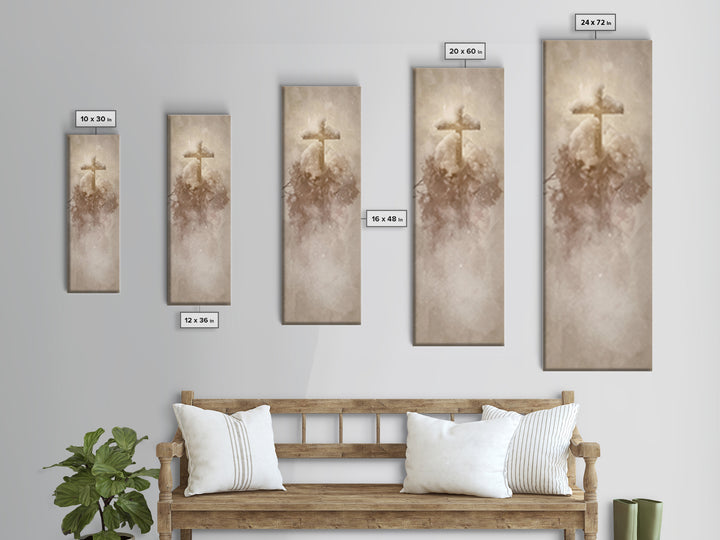 Frosted Cross Peace – Framed Canvas Print – Tall Narrow Wall Art – Christian Art Canvas – Christian Wall Art – Christian Painting – Christm