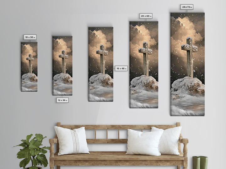 Icy Cross Radiance – Framed Canvas Print – Narrow Art – Christian Art Work – Christian Wall Art – Christian Christmas Art – Christian Paint