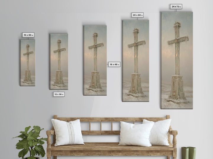 Winter Dawn Cross – Framed Canvas Print – Tall Skinny Art Print – Christian Wall Art – Christian Paintings – Christian Art Canvas – Christm
