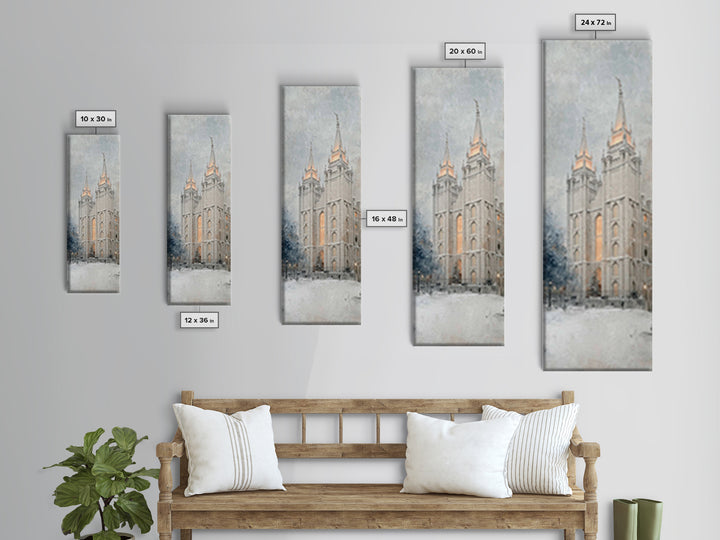 Winter Temple Towers - Framed Canvas Print - Christian Christmas Art - Narrow Art - Christian Art Prints - Modern Christian Painting - Chri