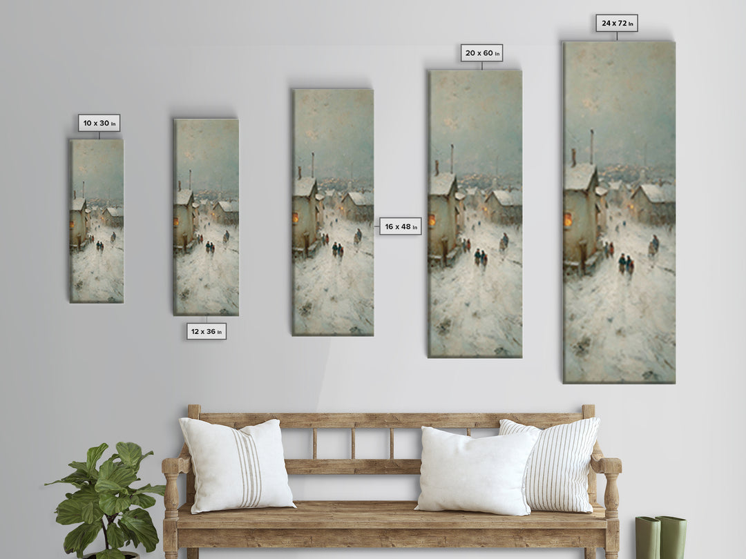 Snowy Village Path - Framed Canvas Print - Christian Wall Art - Skinny Art - Christmas Art Prints - Christian Art Canvas - Vintage Christma
