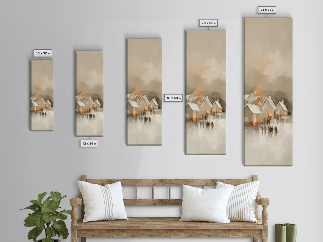 Village Lantern Glow - Framed Canvas Print - Christian Wall Art - Tall Skinny Art Print - Christian Christmas Art - Christian Art Canvas -