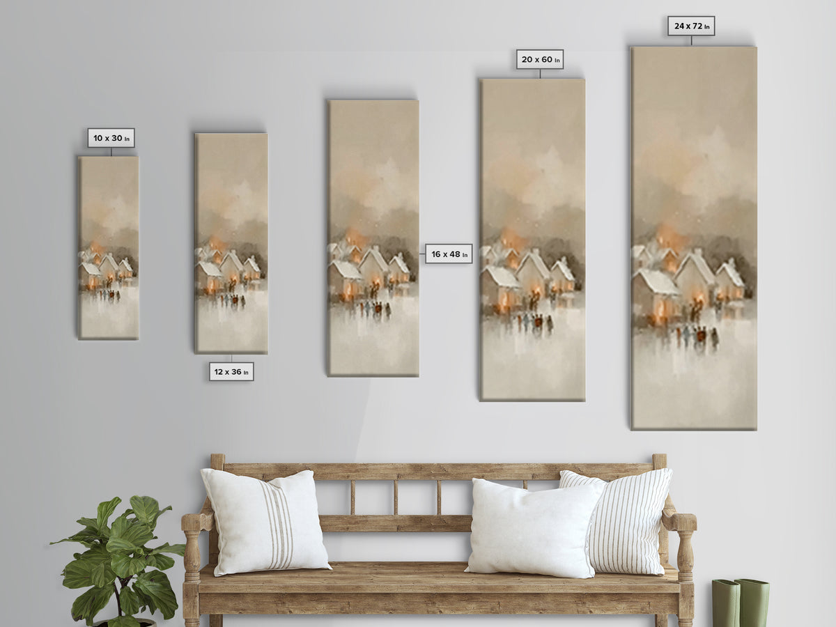 Village Lantern Glow - Framed Canvas Print - Christian Wall Art - Tall Skinny Art Print - Christian Christmas Art - Christian Art Canvas -