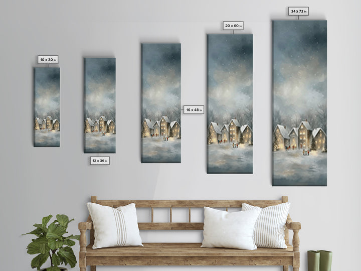 Snowfall Village Peace – Framed Canvas Print – Christian Wall Art – Christmas Art – Narrow Art – Christian Art Canvas – Christian Christmas