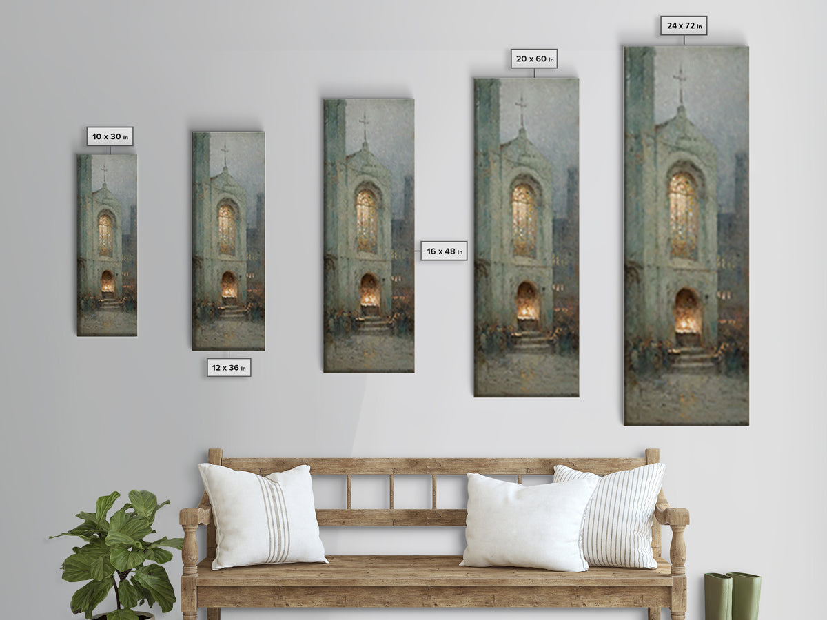 Eternal Chapel Glow – Framed Canvas Print – Christian Wall Art – Christian Art Painting – Vintage Christian Art – Tall Narrow Wall Art