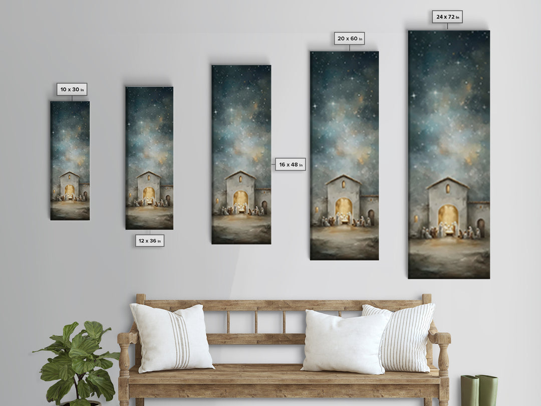 Holy Night Gathering – Framed Canvas Print – Christian Wall Art – Christmas Art – Christian Art Canvas – Tall Skinny Art Print